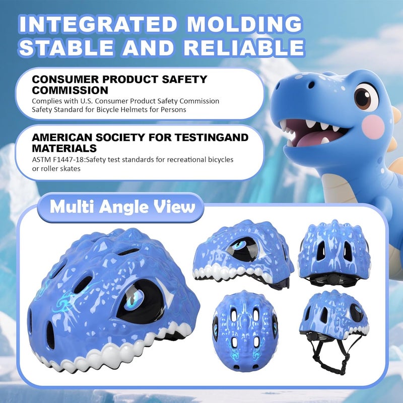 Bavilk Toddler Kids Bike Helmet,3D Dinosaur Helmets for Boys Girls Infant/Baby to Children 1/2/3/4/5/6/7/8 Years Old Lightweight Adjustable Multi-Sports Bicycle Scooter Skateboard Skating Cycling - Image 2